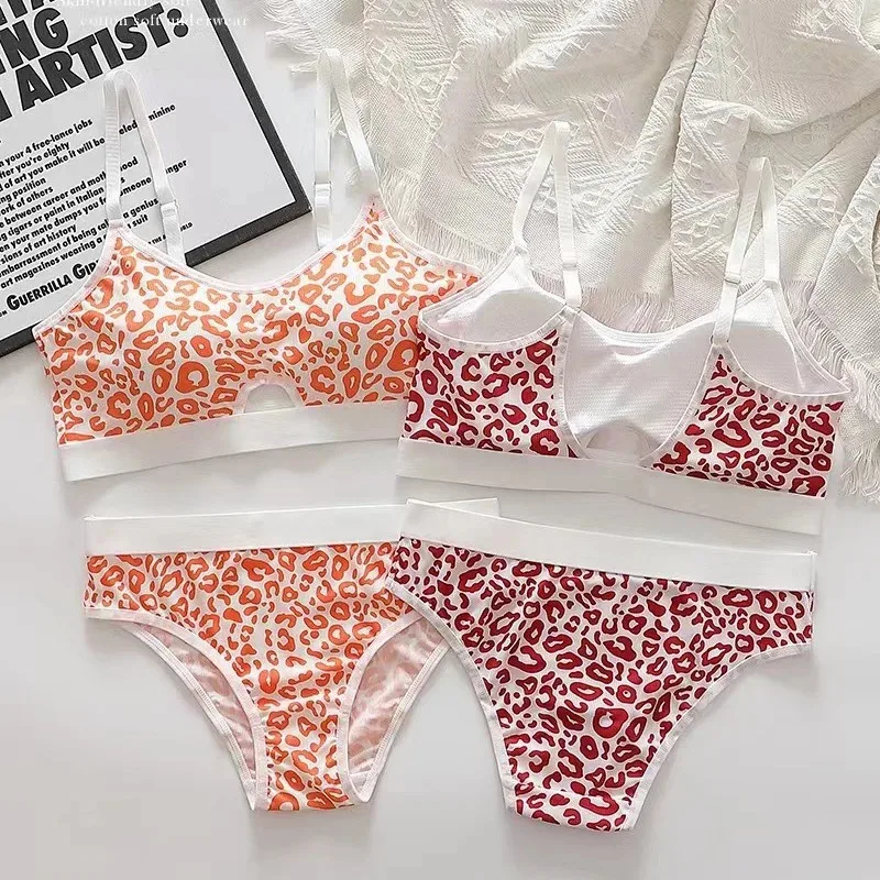 1-4dílná letní sada, nová dámská podprsenka s leopardím potiskem a bezešvým vzorem, ocelovým okrajem, nastavitelná ramenní popruhy na zádech, dámské spodní prádlo - náhled 3