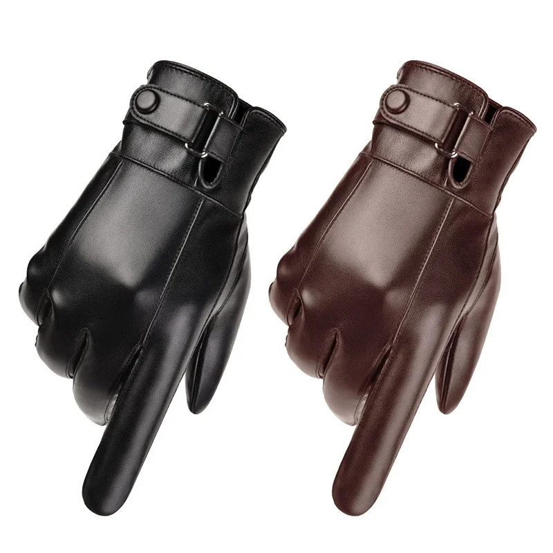 

PU Leather Gloves Men's Winter Fleece Outdoor Riding Water Repellent Anti Slip Driving Warm Motorcycle Touch Screen Gloves