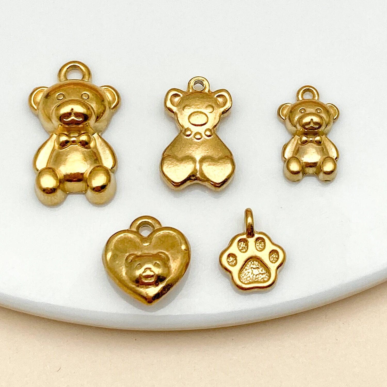 5 Stück Edelstahl süße Herz Bär Anhänger Tier Charms für DIY Schmuck Halskette Geschenke machen handgemachte Charms Erkenntnisse