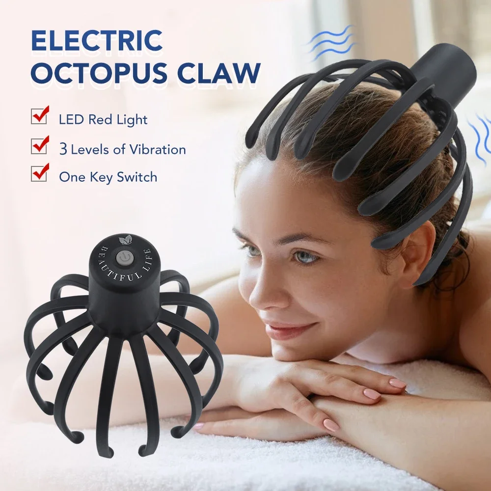 Electric Octopus Claw Scalp Massager Hands-free 3 Level Head Massage LED Red Light 3D Wirelss Head Scratcher Massage Health Care image 2