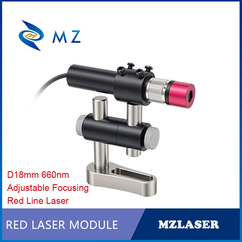 調整可能な集束赤色ラインレーザーダイオードモジュール-660nm-d18mm-50mw-100mw-5v-12v-24v-工業グレード-ブラケット付き-電源アダプター