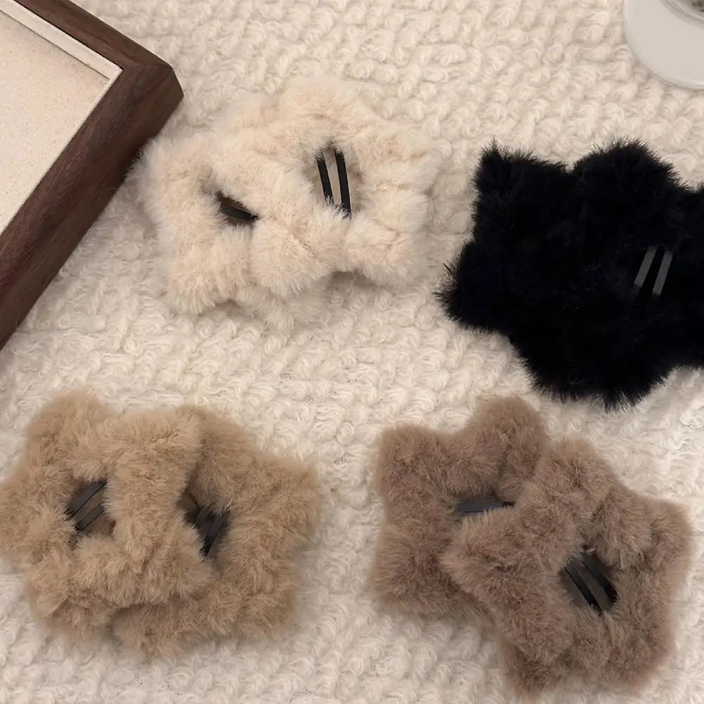 Plush Five-pointed Star Hairpins Side Bangs BB Clip Cute Soft Sweet Hollow Hairpin Girls Y2K Metal Snap Clips Hair Accessories view 4