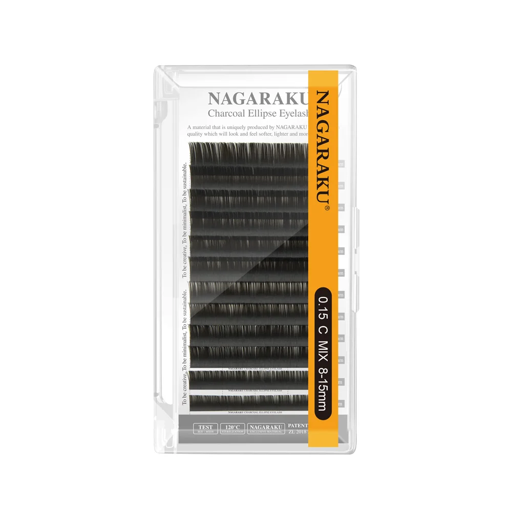 NAGARAKU Flache Ellipsen-Wimpern mit geteilten Spitzen, mattgrau-schwarz, superweich, sanfte, natürliche Wimpernverlängerung, flache Form. – Detail 7