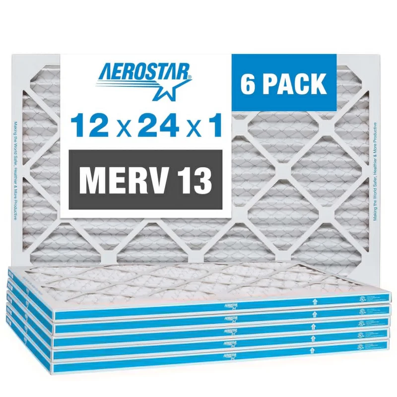 

12x24x1 Merv 13 pleated air, ac furnace air, 6 (actual size: 11 3/4 "x 23 3/4" x 3/4 ")