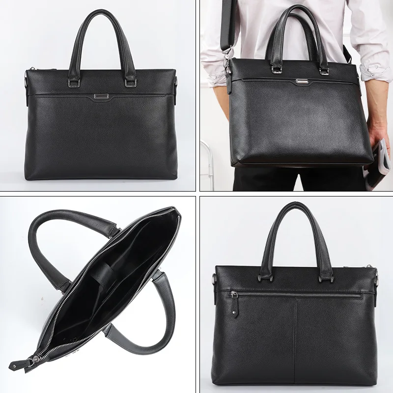 حقيبة يد رجالية صيفية جديدة ذات سعة كبيرة حقيبة لابتوب عادية حقيبة ساعي أصلية حقيبة أعمال جلدية راقية للرجال #4