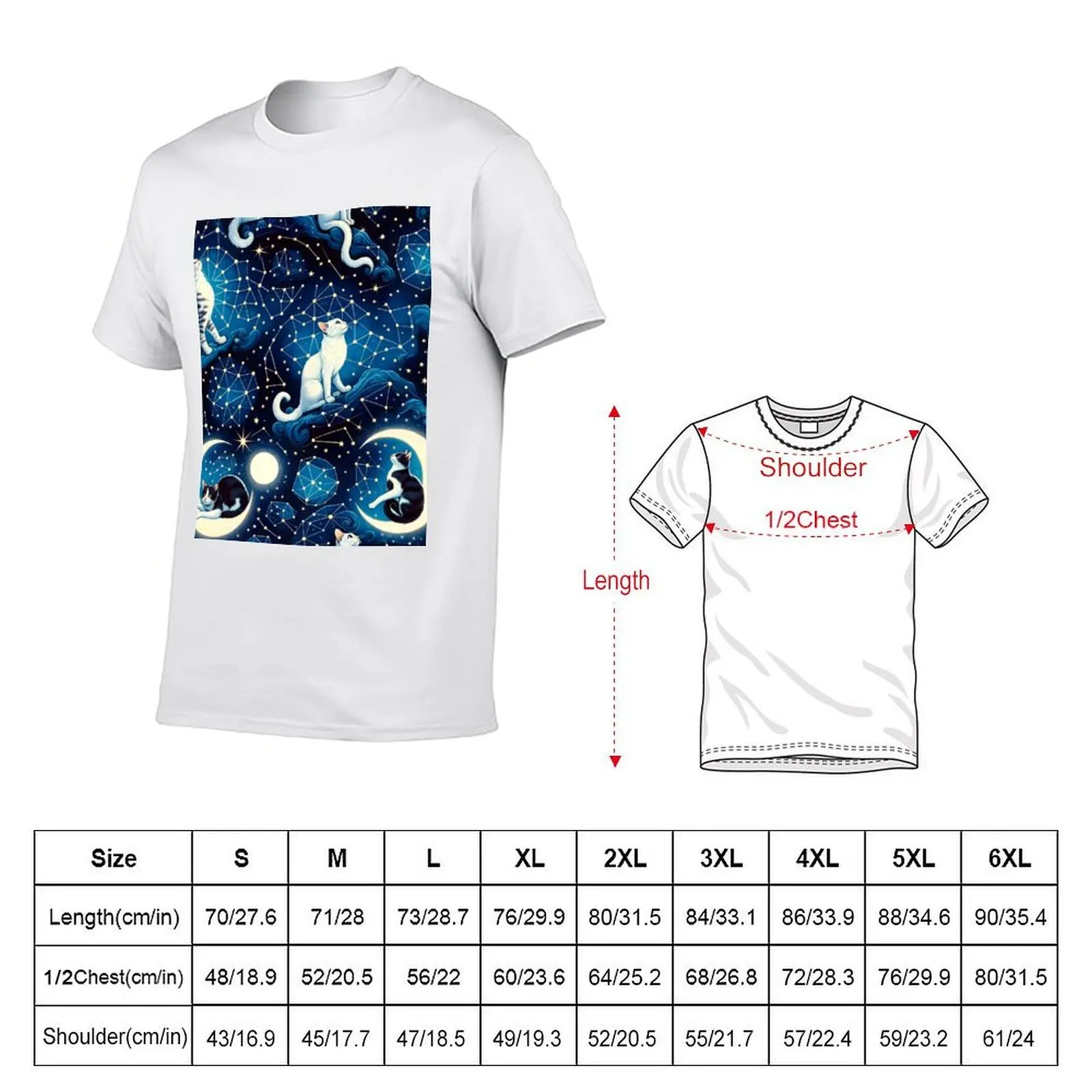 Mystic Moonlight Felines - Celestial Cat Constellation Fabric T-Shirt man t shirt luxury t shirts cotton 100% T-Shirt