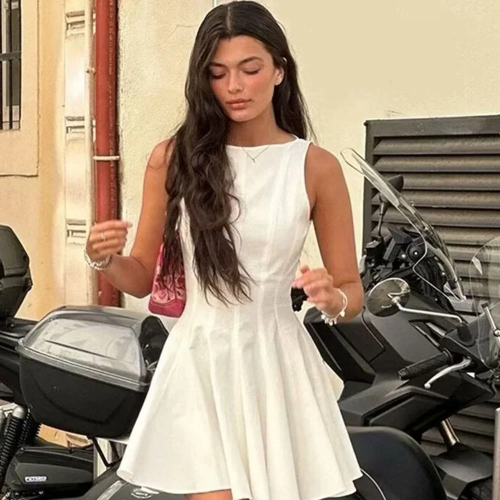 

2024 Summer New Fashion Women's Casual and Elegant Design Sense European and American Style White Waist Wrap Dress