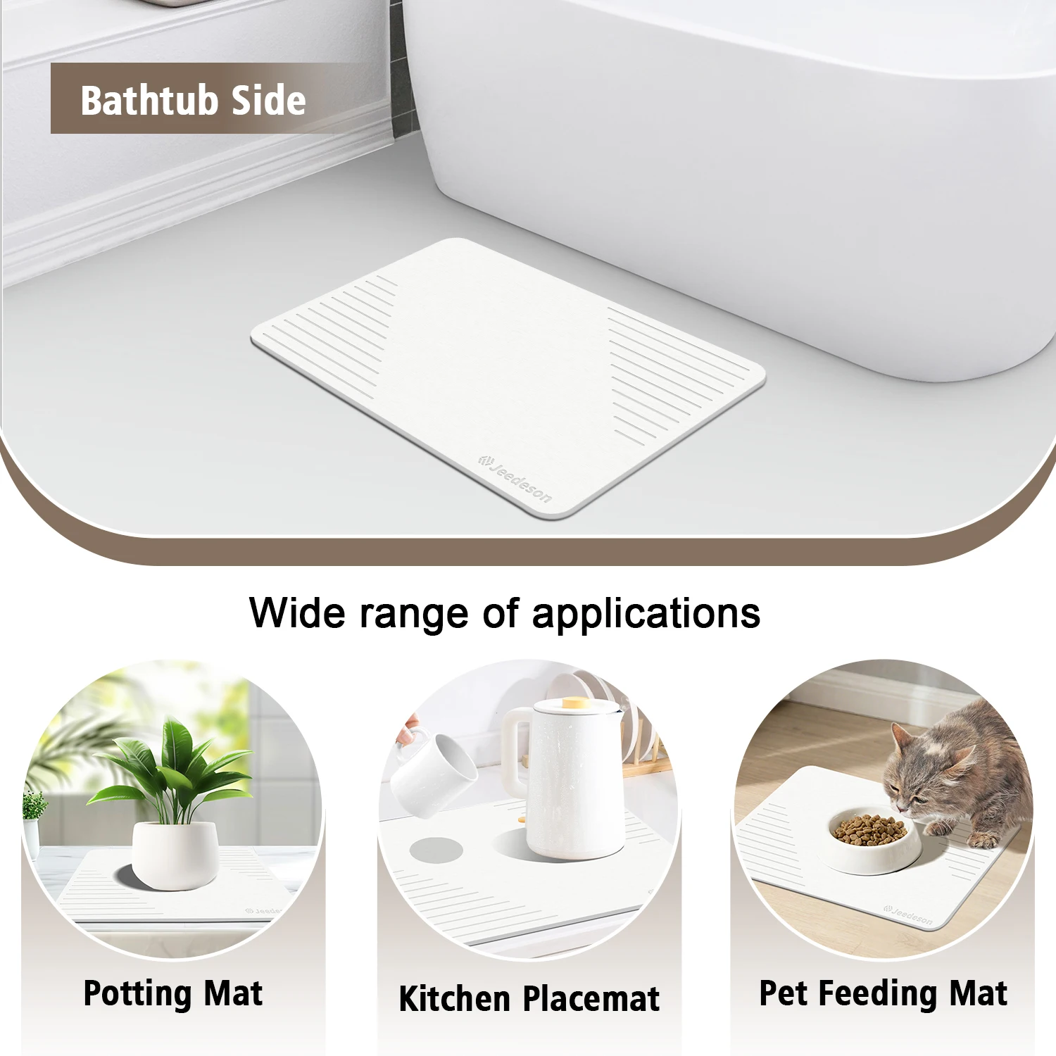 

15.35 in. x 23.62 in. White Bath Stone Mats for Bathroom Mildew-resistant Diatomaceous Earth Stone Bath Mat for US