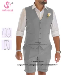 Summer Wedding Suits For Men Slim Fit Groom 2 Piece Vest Shorts Set Groomsmen Prom Short Pants Tuxedo Trajes Elegant Para Hombre