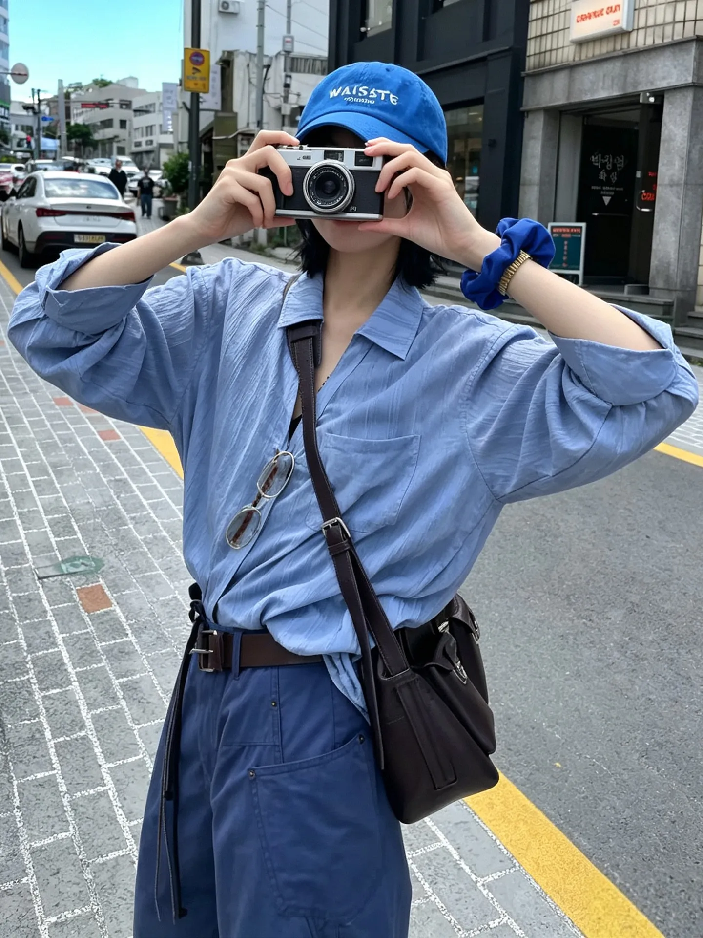Retro Lazy Style Long Sleeve Blue Shirt Women's Loose Versatile Anti-Aging Top French Style Loose Fit Button Detailing
