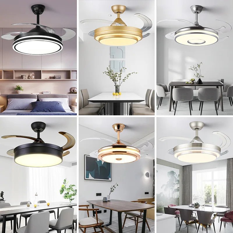 

Invisible Fan Light Nordic Ceiling Wind Living Room Dining Bedroom Ceiling Variable Frequency Electric Chandelier Integrated