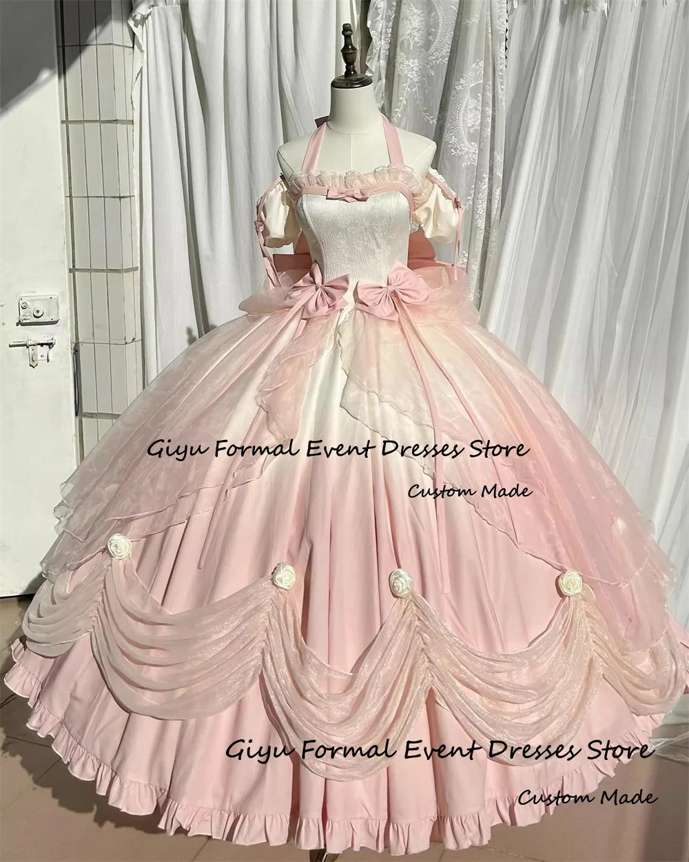 Giyu Exquisite Gradient Color Quinceanera Dress Halter Bow Floor-Length Ball Gown Birthday Party Dress Draped