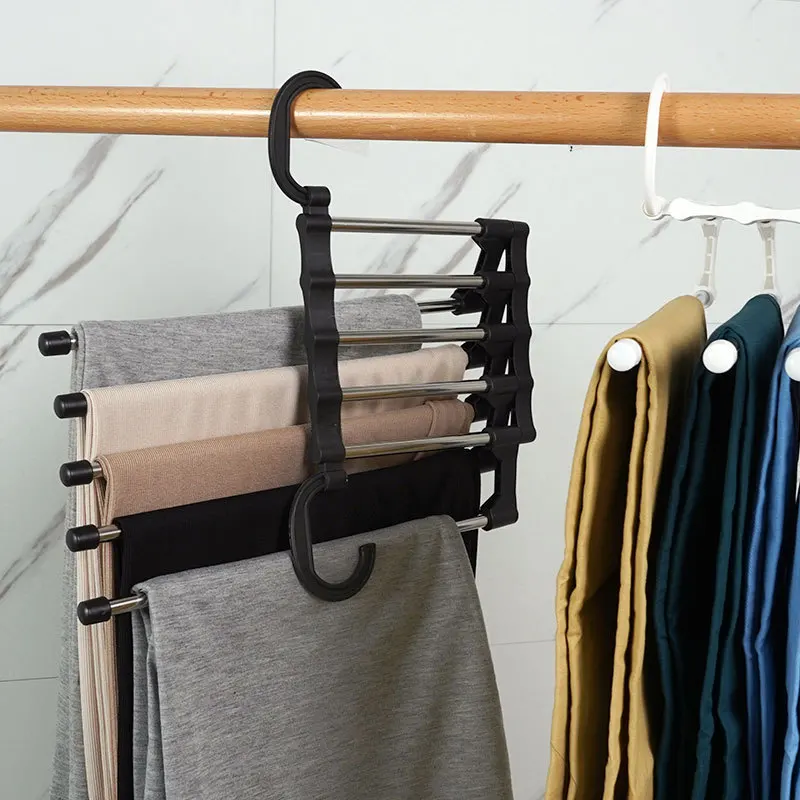 Five-Tube Stainless Steel Telescopic Folding Multi-Functional Multi-Layer Pants Rack Pants Hanger Household Magic Trouser Press