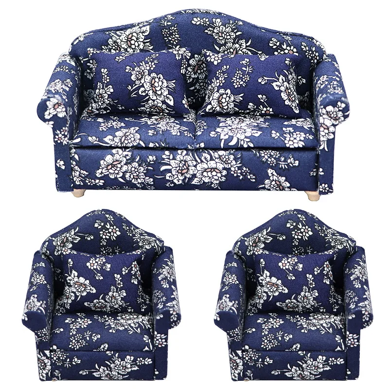 Juego de Mini sofá y almohadas para casa de muñecas, muebles de simulación, juguetes, accesorios para casa de muñecas en miniatura, juguetes para niños, regalo, 1:12