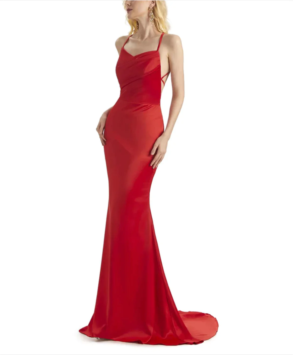 

Fashion Red Mermaid Prom Dress Sleeveless Suspenders Satin Evening Dress Sexy Cutout Open Back Special Occasion 2024 Custom