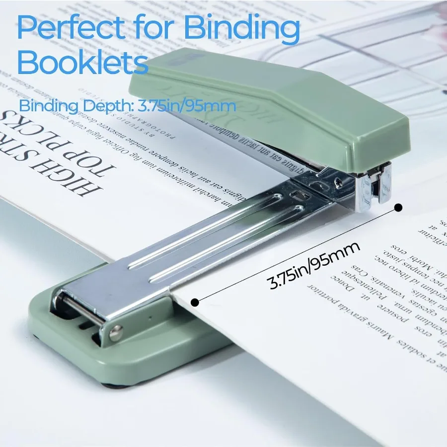 SwingArm Stapler with 50 Sheet Capacity 360 Rotation 1000 Staples for Booklet Binding Durable for Office School Home Green