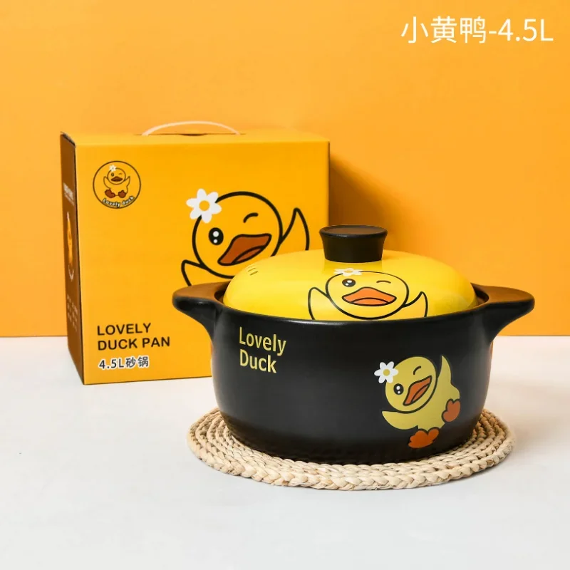 Korean Cartoon Yellow Duck Ceramic Casserole Clay Saucepan Open Flame Cooker Cookware Cooking Pot Soup Stew Pan Kitchen Supplies