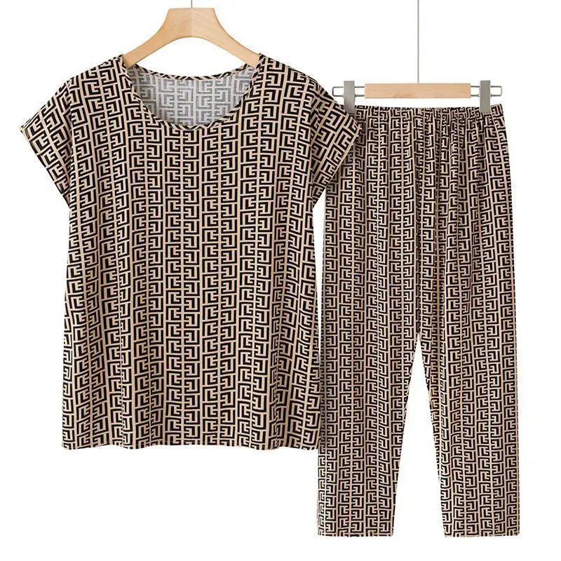 Sommer-Outfits: Lässiger Pyjama aus Eisseide, lockerer zweiteiliger Anzug in Übergröße mit kurzärmeligem Oberteil – Detail 26
