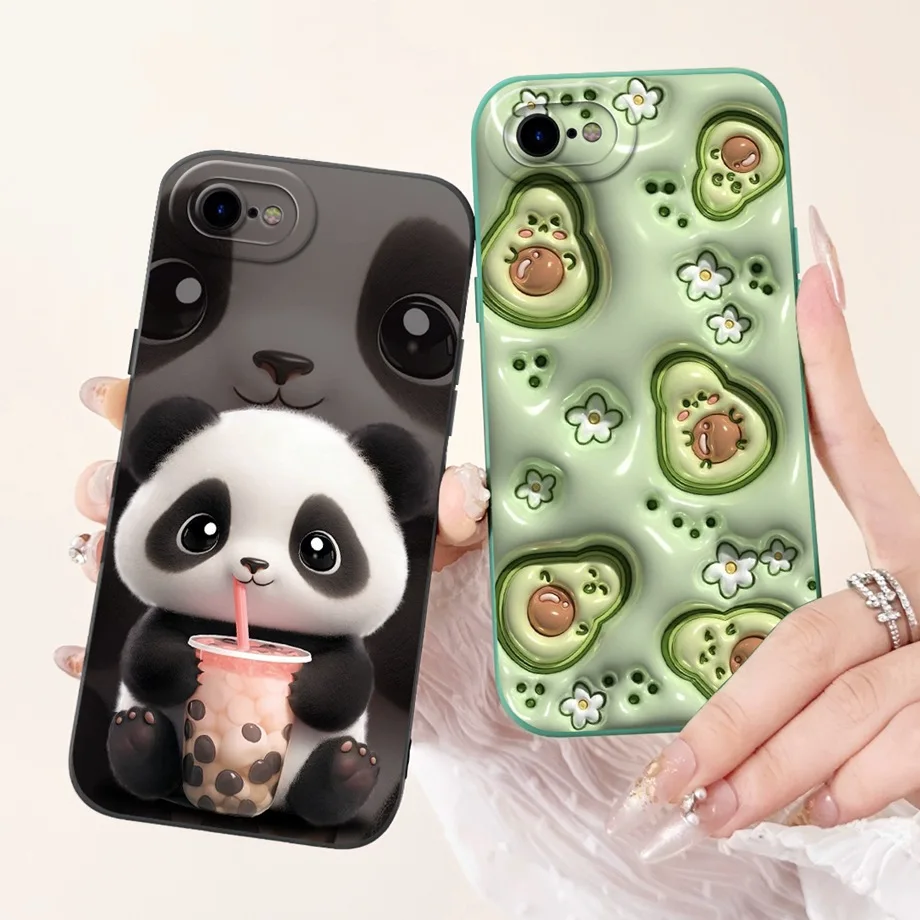 For iPhone 7 Plus 8 Plus Case Soft Silicone Capa Goothic Style Cartoon Panda Flower Back Cover For iPhone 6 Plus 6S Plus Bumper
