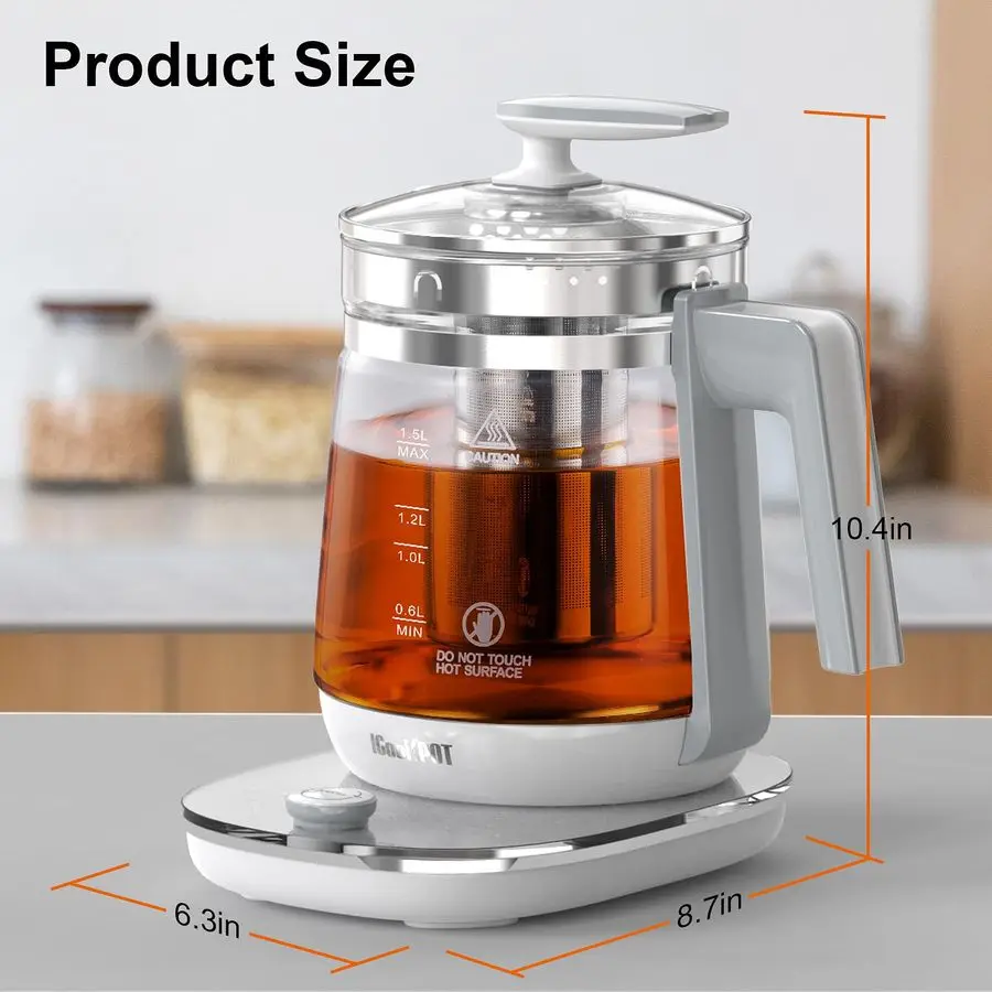 

Kettle, 1.5L Borosilicate Glass Hot Water Kettle Electric amp Tea Kettle for Coffee or Tea, BPA Free, Auto ShutOff, Stainless St