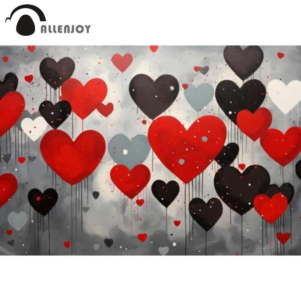 

Allenjoy Valentine's Day Heart Photography Background Black and Red Retro 90s Portraits Photo Booth Backdrop