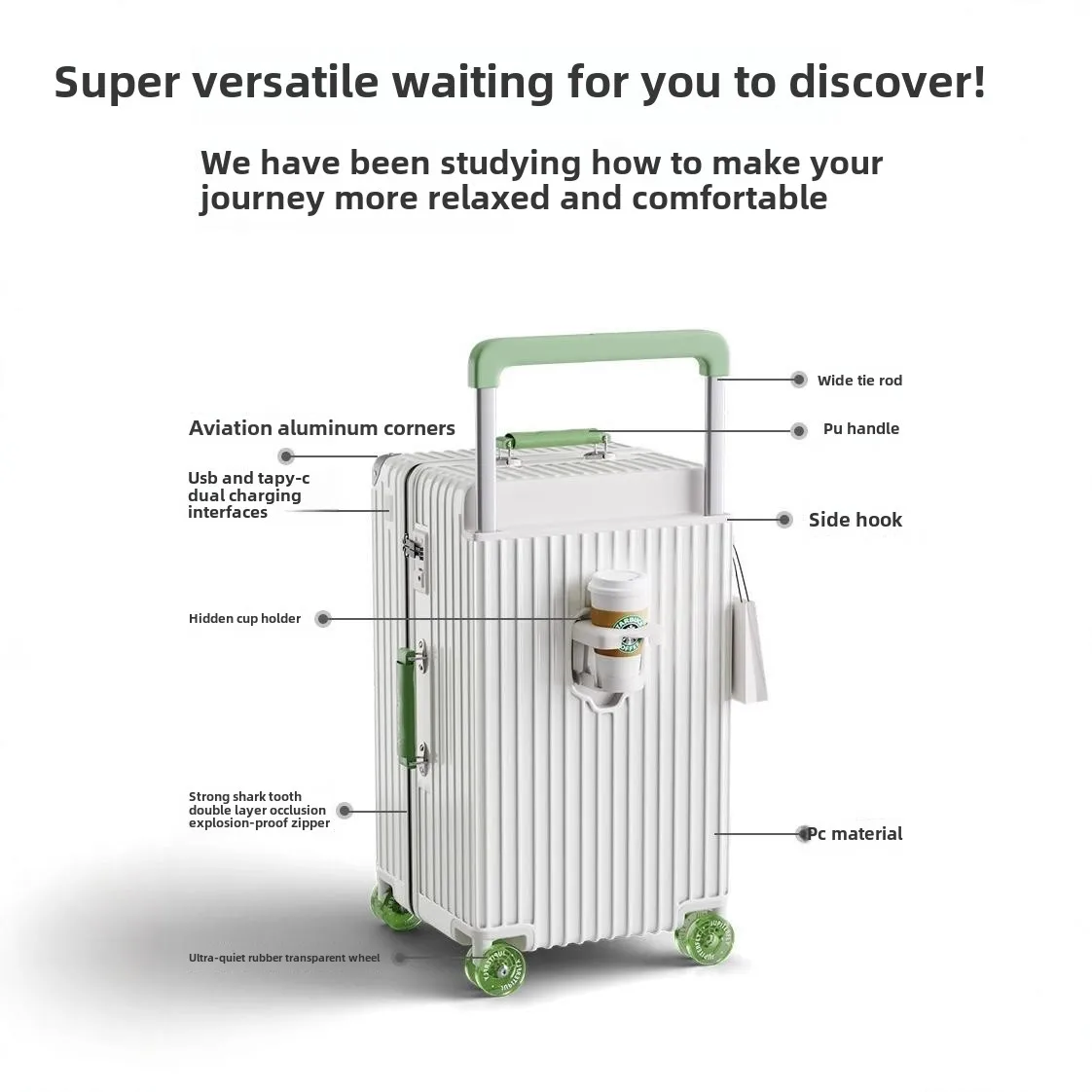 New Wide Pull Rod Luggage Women's Travel Suitcase Men's Boarding Case 20 Inch Password Box 24 Large Capacity 28 30 Inch Trunk