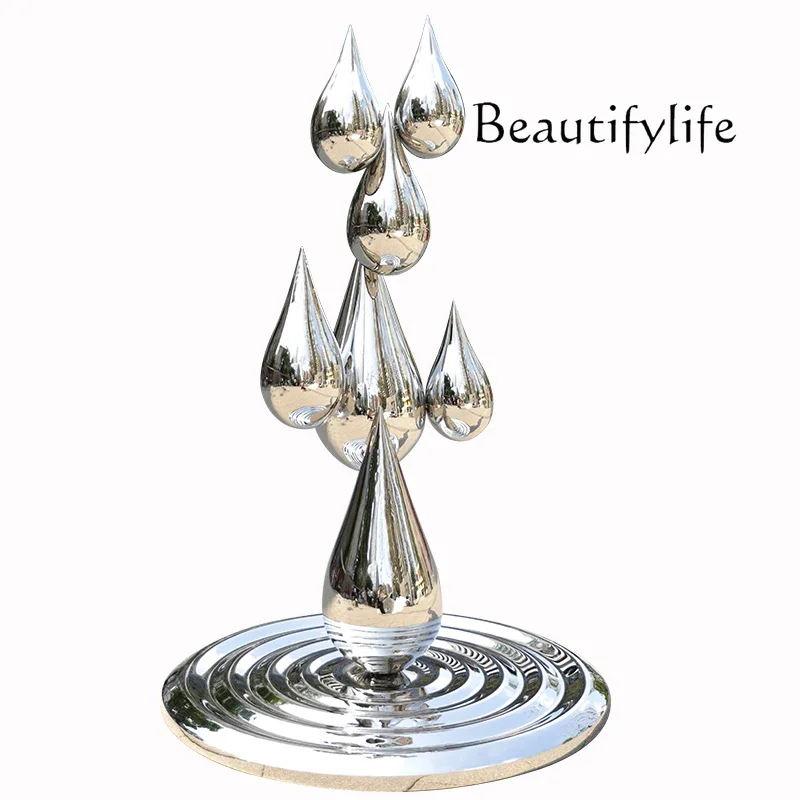 BJ Stainless Steel Water Drop Large Landscape Sculpture Decoration Sales Office Hotel Garden Outdoor Floor Ornament Artwork