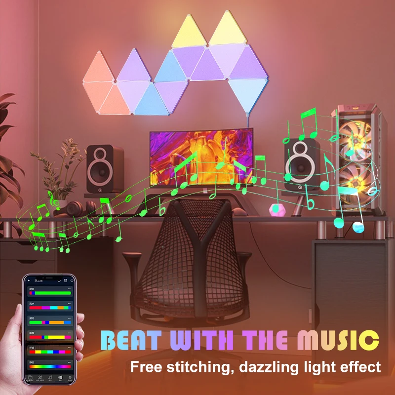 DIY Wall Light Gaming LED Honeycomb Triangle Quantum Light Honeycomb Lamp Pickup Rhythm Background Light USB Modular Lamp Office