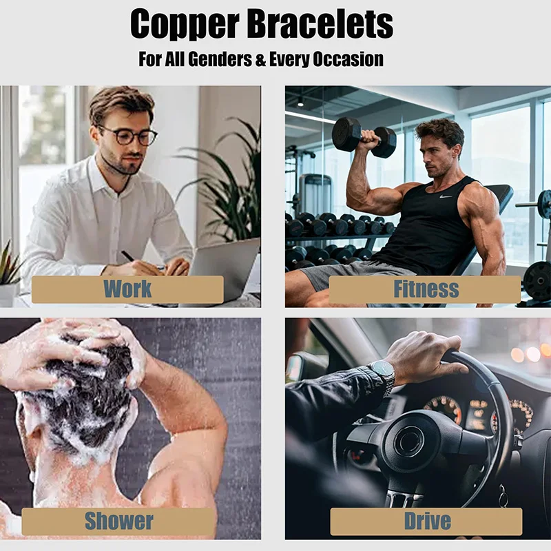 Reine Kupferarmbänder für Damen und Herren, wasserdichte Heilungsarmbänder für Herren, verstellbare klobige Heilungs-Kupferarmreifen, Schmuck – Detail 13