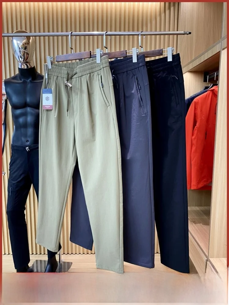 

Outdoor Men's Straight Leg Casual Pants Elastic Waist Pure Color Autumn Faion Sports Wear Long Trousers Youth Daily Use