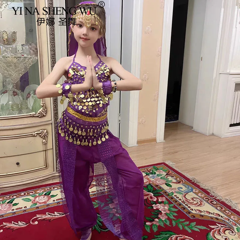 Kids Belly Dance Costumes Set Oriental Indian Dance Clothes Children's Day Stage Performance Bollywood Indian Dance Costumes