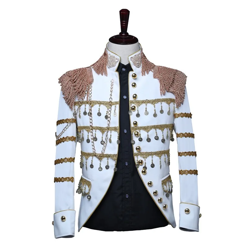 

Trendy Men's Stage Performance Jacket, Available in Red, Black,and White,suitable Fornightclubsingersandvarietyshowperformances.