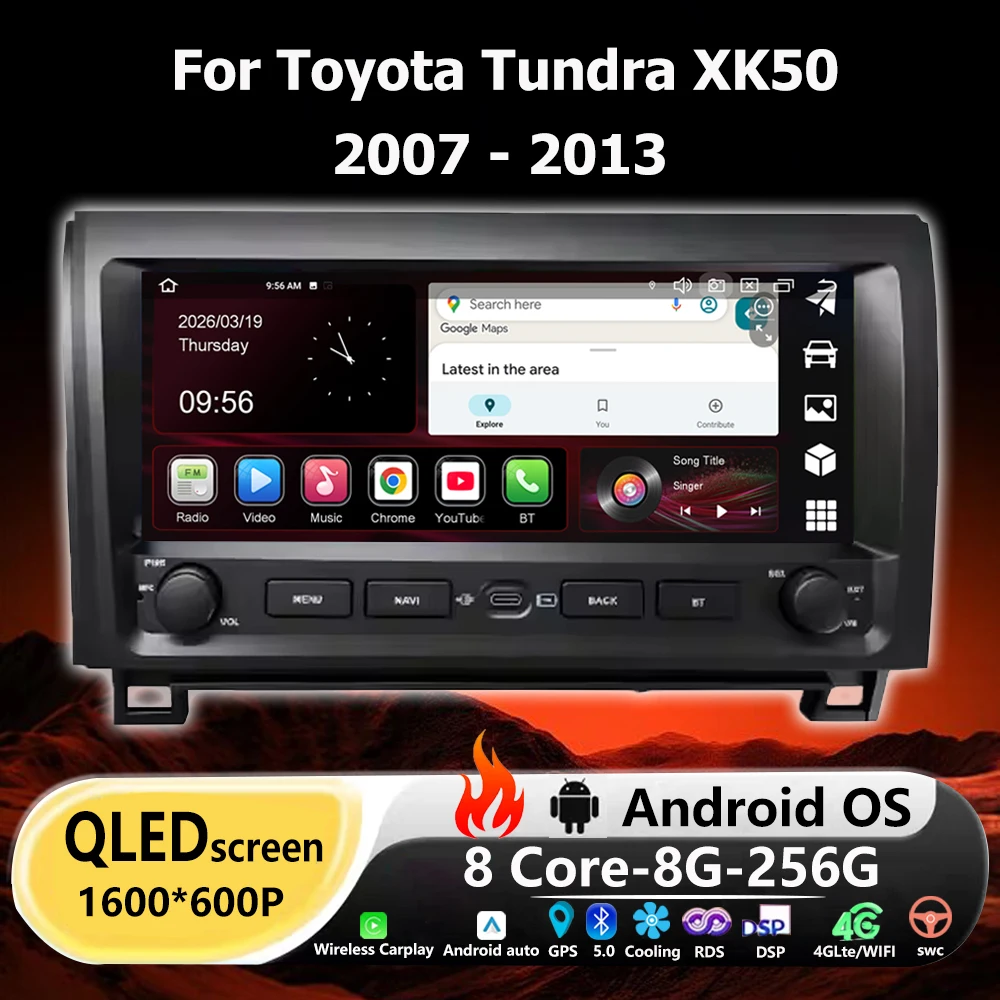 Android 16 Auto для Toyota Tundra XK50 2007-2013, автомобильное радио, мультимедийный видеоплеер, GPS-навигация, стереосистема, CarPlay, головное устройство 9.3''