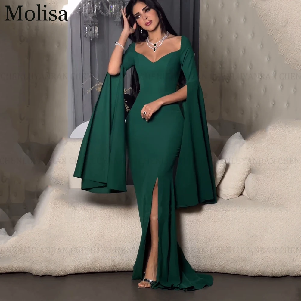 

MOLISA Saudi Arabia Red Chiffon Party Evening Gown 2024 A-Line V-Neck Prom Dress Pleat Long Formal Occasion Dress فساتين الحفلات