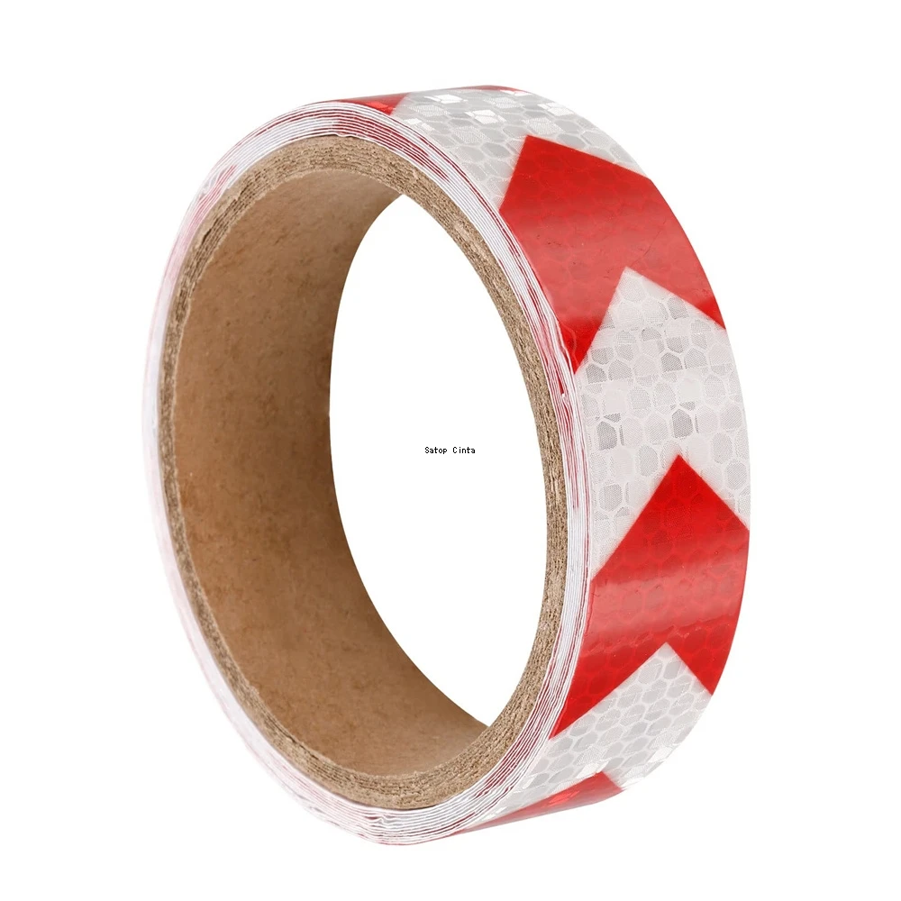 25mm*5m Waterproof Reflective Car Sticker White-Red Arrow Adhesive High Visibility Caution Warning Safety Tape Reflectors Strips