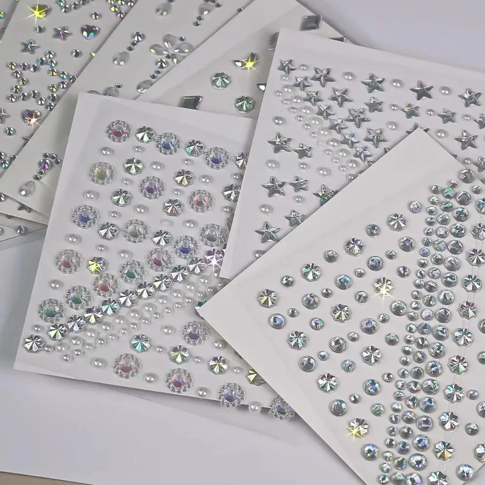 1 Sheet 3D Aurora Crystal Rhinestone Face Tattoo Sticker Fairy Princess Makeup Faux Diamond Tattoos DIY Stage Party Decor Jewels - view 6