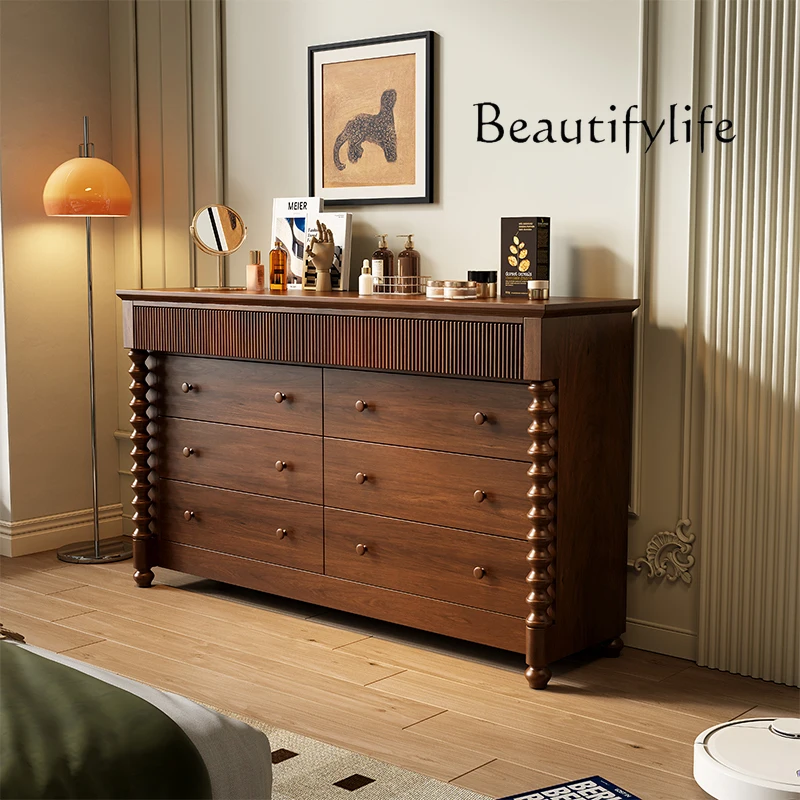 French Style Antique Chest of Drawers Solid Wood Entrance Bedroom Locker Wall Retro Curio Cabinet