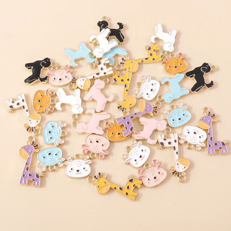 

20pcs Cartoon Animal Charms Enamel Giraffe Dog Deer Charms Pendants for Jewelry Making Earrings Necklaces DIY Crafts Accessories