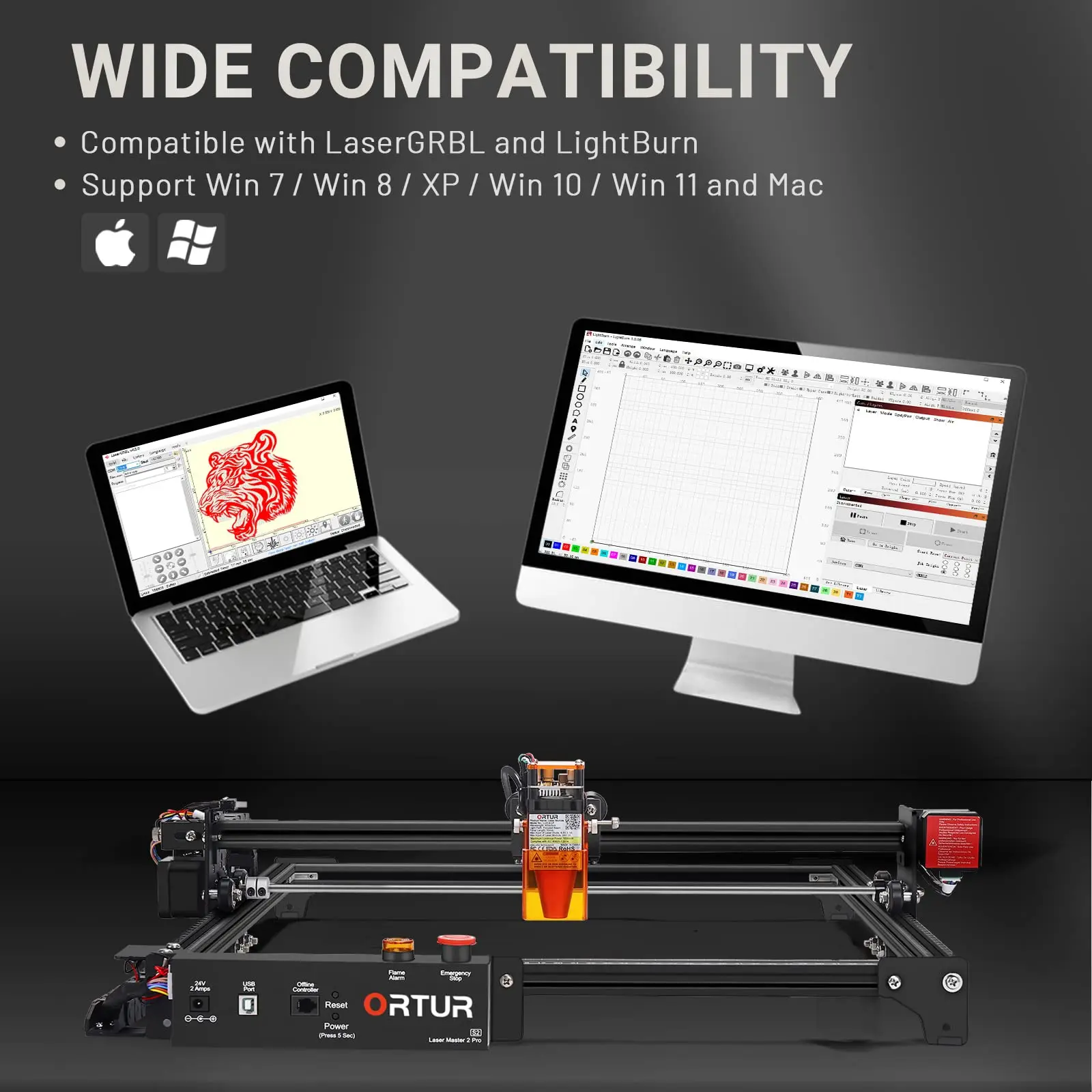 ORTUR 24V Laser Engraver 2 Pro-S2-LF Engraving Machine 5500mW Output Power Laser Cutter for Metal and Wood 400*400mm