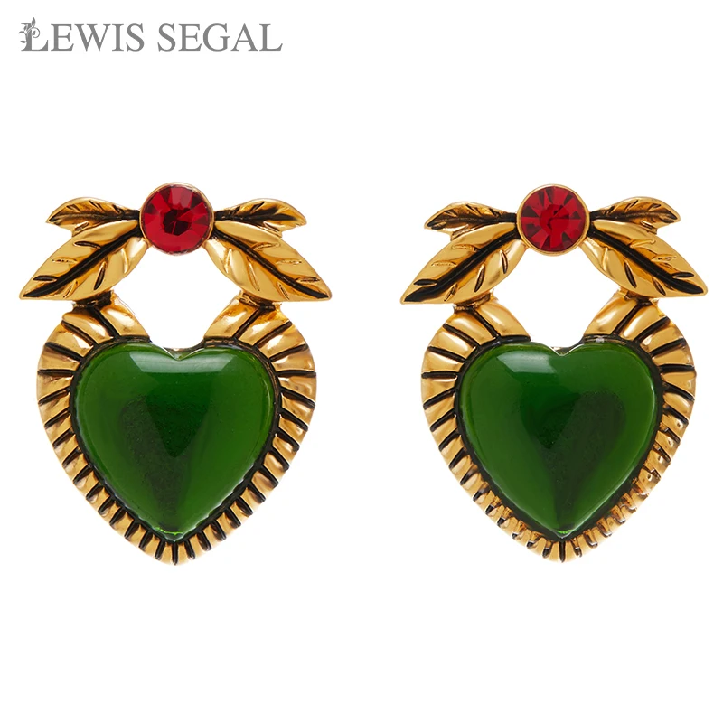 

LEWIS SEGAL Heart Love Earrings For Women Girl Minimalist Green Glaze Stud Earrings Aesthetic Jewelry Medieval Style