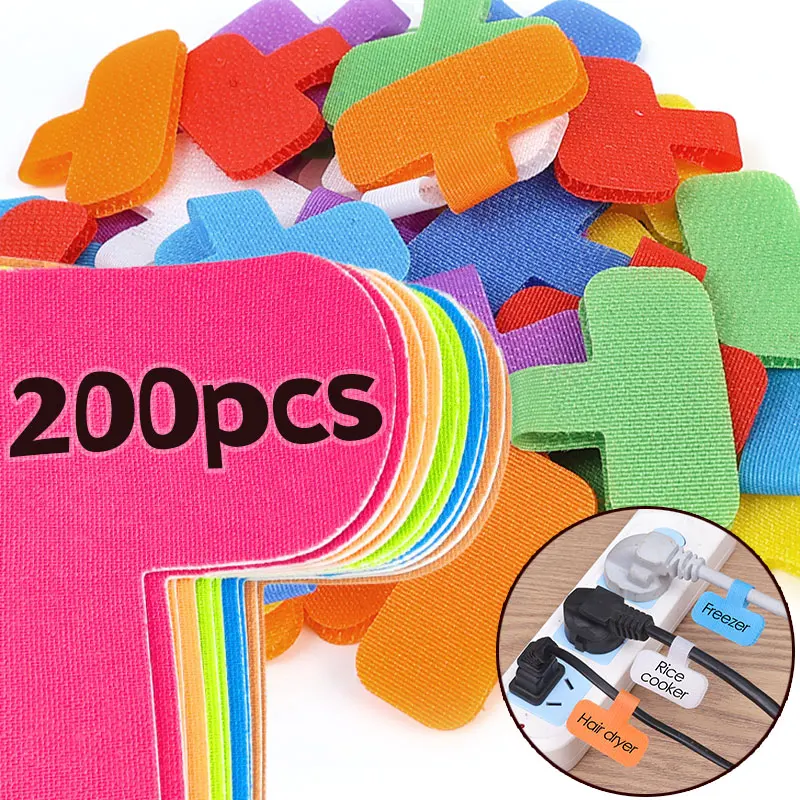 200-10pcs Multi Use Colorful Cable Tags Labels Write Detachable Wire Computer Wire Headphone Chargers Electronic Cord Management