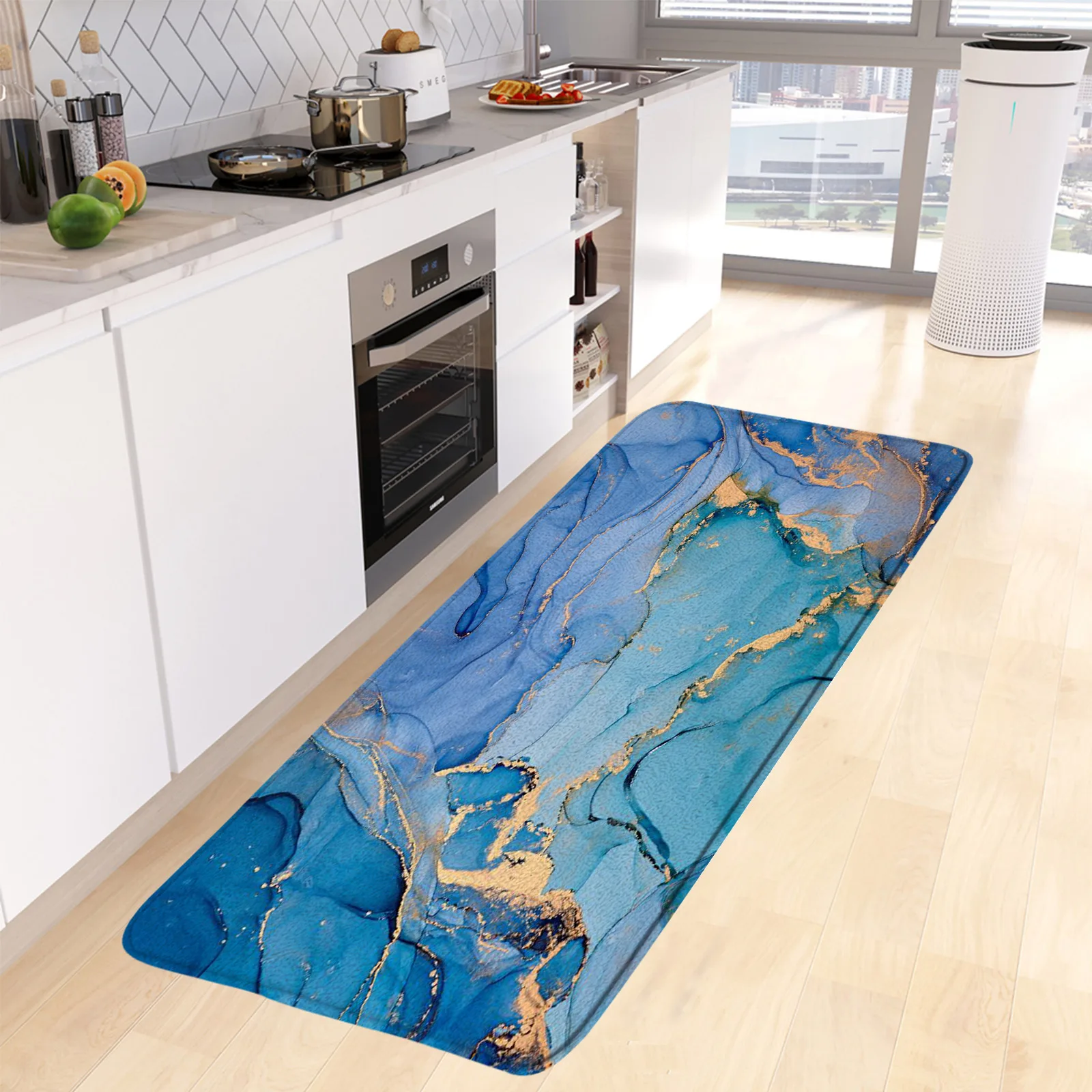 Abstract Marble Kitchen Floor Mat Black Blue Green Modern Geometric Design Room Long Carpet Home Decor Anti-slip Rugs Bath Mats