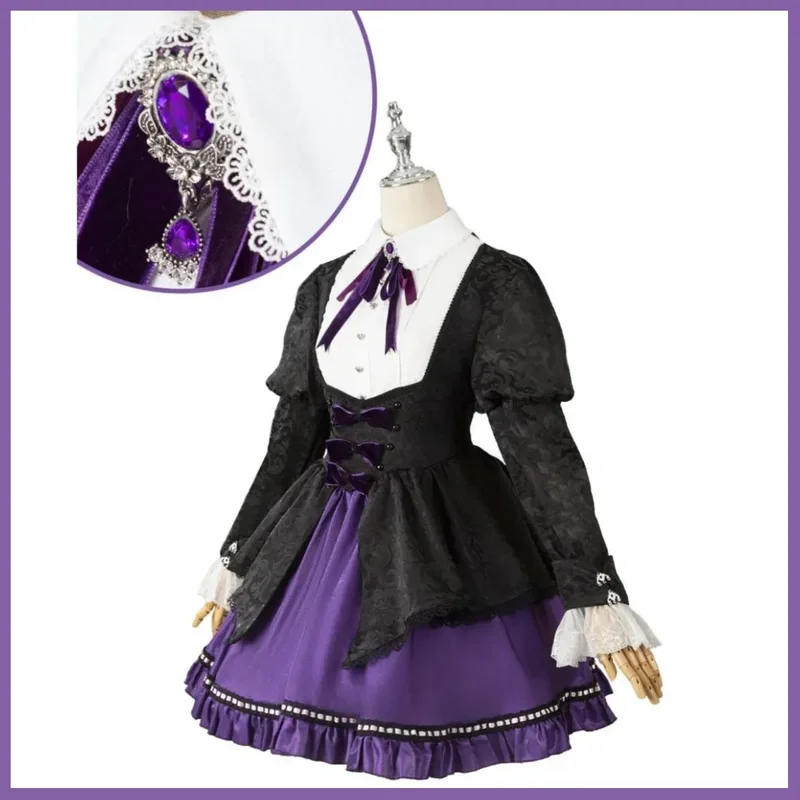 Calcinha e meia anime com cinturão de liga para mulheres, fantasia Lolita Cosplay, peruca roxa, vestido de noite, roupa linda festa, Lolita