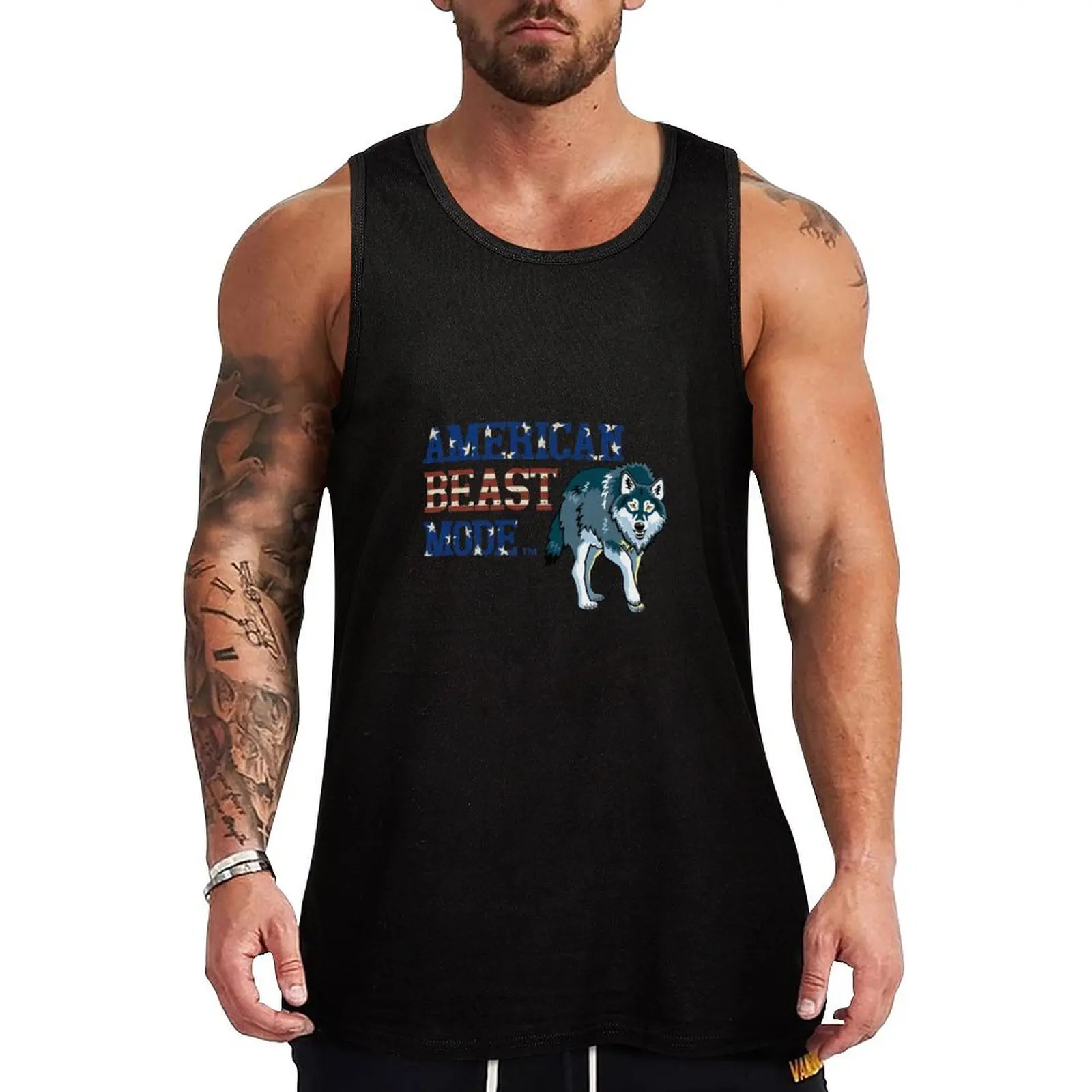 American Beast Mode Snarling Wolf Shirt Tank Top Vest for boy sleeveless shirt man Men's sports t-shirt t-shirts man