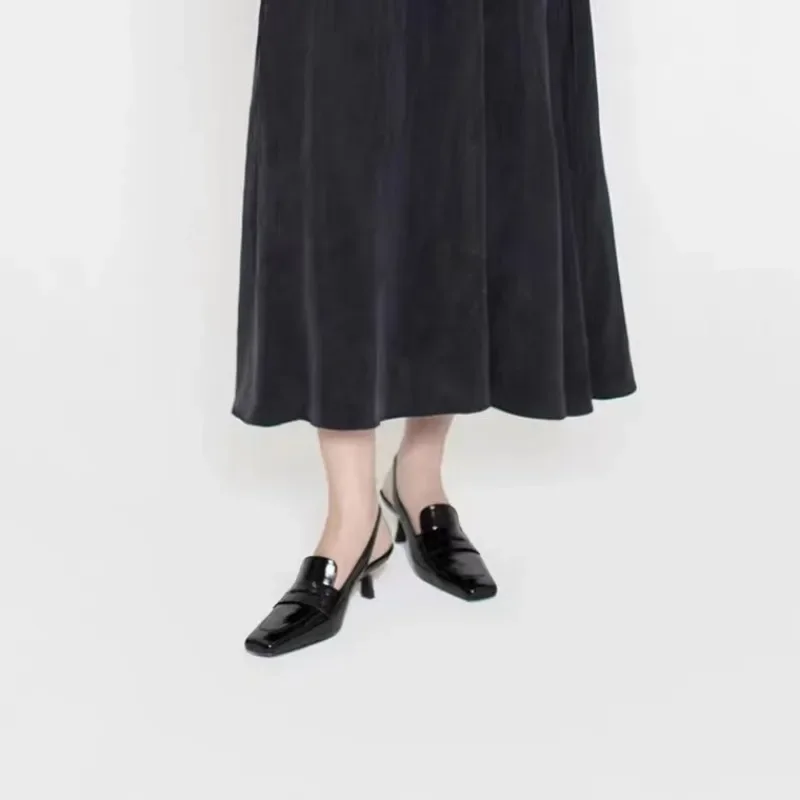 

2025 New Summer Black High Heels Women's Square Head High Heels Daily Versatile Casual Kitten Heels Sandals