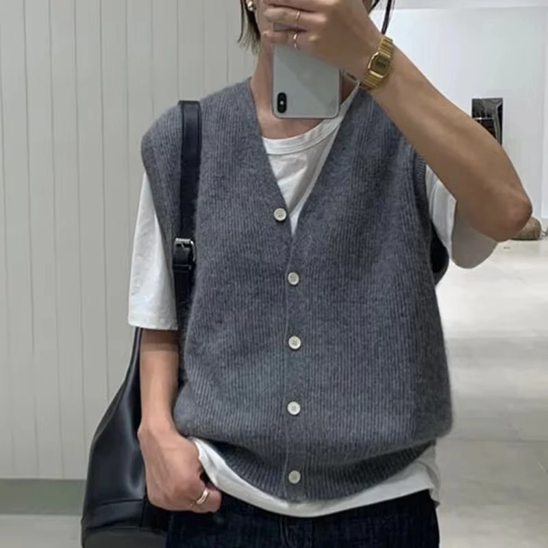 Casual Button Cardigan Vest Women Fashion Loose Solid Sleeveless Soft Jumpers 2023 Autumn and Winter Warm Knitted Sweater 16348