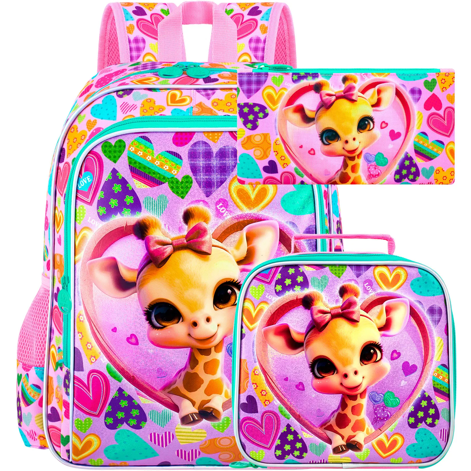 

16" Backpack for Girls Boys 4-8, 3Pcs Kids Bookbag Set with Lunch Box, School Bag for Preschool Kindergarten
