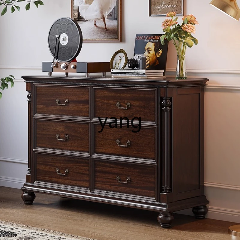 

YJQ American Style Solid Wood Chest of Drawers for Home Bedroom Retro Storage Cabinet Living Room Six-Drawer Organizer