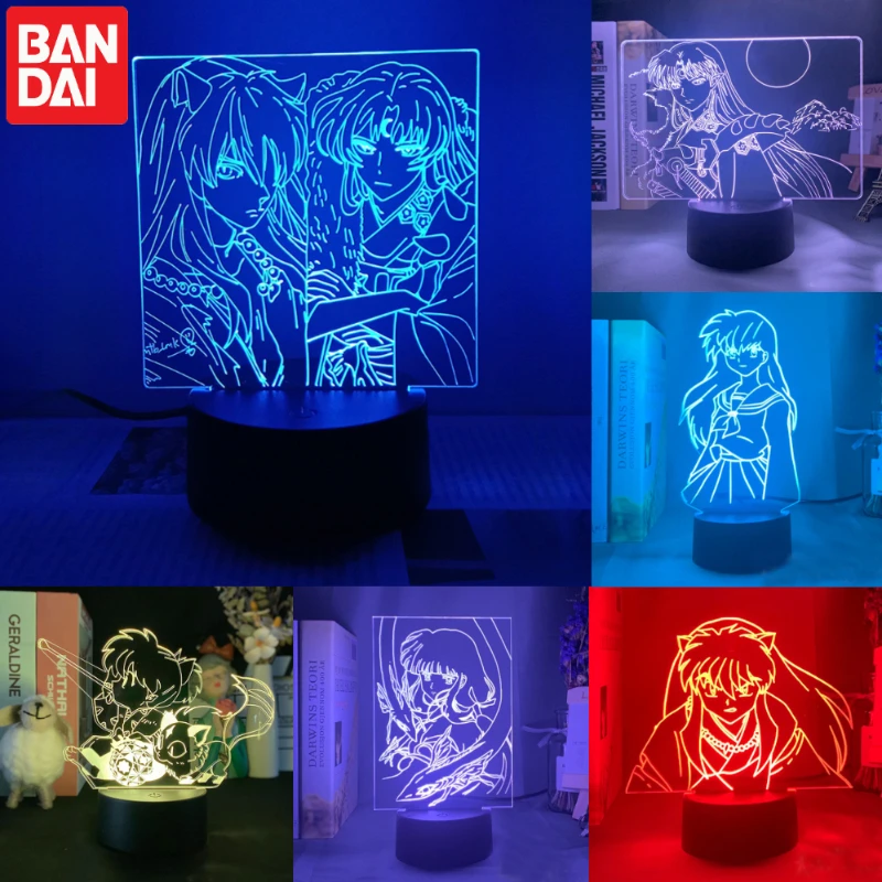 Inuyasha 3D LED Night Lights Anime Figure Higurashi Kagome Sesshoumaru Inuyasha Room Decor Desk Lamps Kids Bedroom Decoration