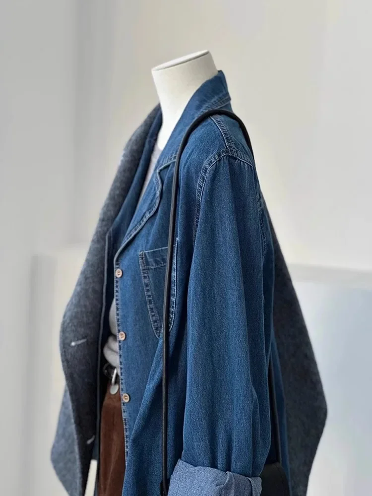 European Retro Collar Blue Denim Jacket For Women'S Autumn New Design Sense, Layered Casual Versatile Top